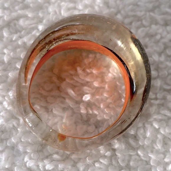 Vintage Art Glass Handmade Orange Burgundy & Gold Glitter Band Ring - Picture 7 of 11